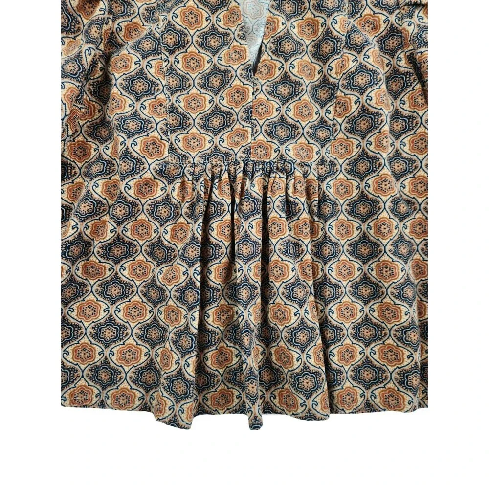 Banana Republic Corduroy V-Neck Puff Sleeve Blouse Womens XS Retro 60s Top